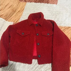 Zara Rusty Orange Red Sherpa Jacket